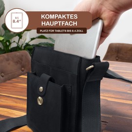 Stilord Finn Small Shoulder Bag, Men’s Shoulder Bag, Vintage Messenger Bag, 8.4 inches Tablet Bag, Genuine Buffalo Leather Brown