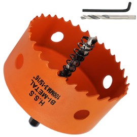 100mm Hole Saw, 3-16/15'' HSS Bi-Metal Hole Cutter with Arbor, Cutting Depth 32 mm, Hole Saw Drill Bit for Cutting Wood, Plywood, Plastic, Drywall, Thin Metal Sheets (with 1 spare drill)