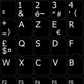 REPLACEMENT FRENCH AZERTY KEYBOARD STICKERS BLACK BACKGROUND