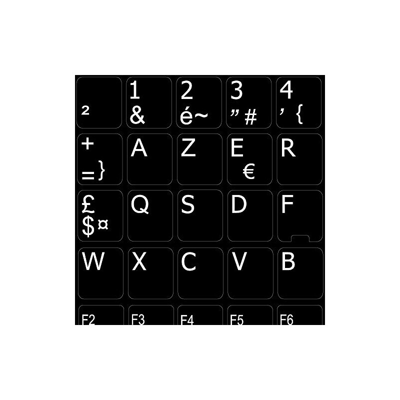 REPLACEMENT FRENCH AZERTY KEYBOARD STICKERS BLACK BACKGROUND