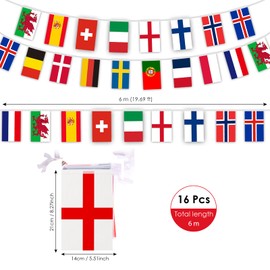 AhfuLife Women's Football 2025 European Championship Flags Bunting, 16 Countries Double-Sided Fabric Euro Bunting Garland, Euro Flag Chain for 2025 Euro Women's Football European Championship House