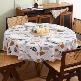 Round Vinyl Tablecloth with Flannel Backing Waterproof Oil-Proof PVC Table Cloth Stain-Resistant Wipeable Table Cover for Round Table(60" Round)