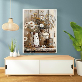 Rustic Flowers Diamond Art Kits for Adults - Daisy Diamond Painting Kits for Adults Beginner, DIY 5D Full Drill Gem Art for Home Wall Decor 12x16 inch