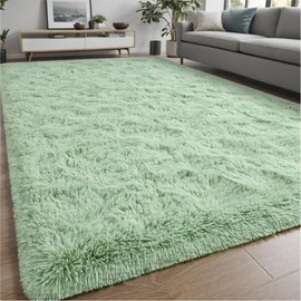 Nuttumico Fluffy Fuzzy Sage-Green Rugs for Bedroom, 4x6 Feet Soft Non Slip Plush Area Rug for Living Room, Kids Room, Indoor Modern Shaggy Rug for Nursery, Dorm, Home Decor