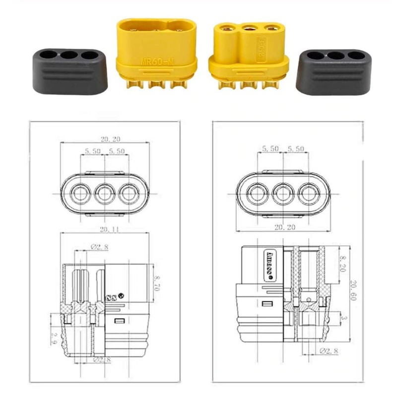 VUNIVERSUM 3 Pairs Premium MR60 3 Pin Gold Plug Socket