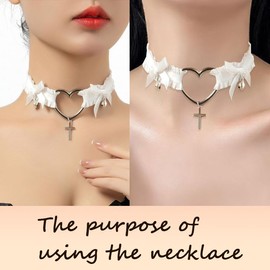 White Lace Choker Necklace for Women Girls Gothic Accessories for Women Girls Heart Bell Bow Necklace for Party Cosplay Canival Choker Collar Necklaces