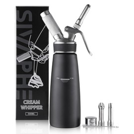 Sivaphe Stainless-Steel Professional Whipped Cream Dispenser, 1-Pint Whip Cream Maker Canister, Leak-Free Cream Whipper Black(8-Gram Charger Not Included)