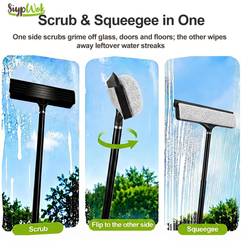 2 in 1 Window Squeegee with Adjustable Telescopic Pole, Shower