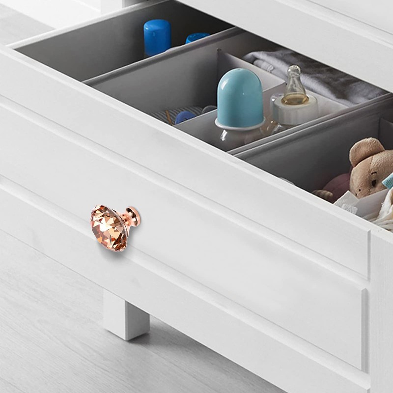 JUXYES 8 Pack 40mm Glass Crystal Cabinet Handles Knobs, Rose