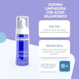 HYDRAWATER FOAM | Limpiador facial en espuma con acido hialuronico, vitaminas ACE de kiwi y Mango | Elimina, nutre e hidrata profundamente la piel | I