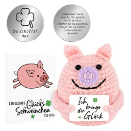 ZHTLTHZ Pocket Hug Lucky Pigs, Creative Knitting Wool, Mini Pig Doll and Small Hug Lucky Charm (Rose Gold Ⅱ), Courage Gift, Get Well Gift, First Day of School Gift