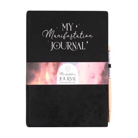 Black Velvet My Manifestation A5 Notebook Journal and Amethyst Crystal Pen Set