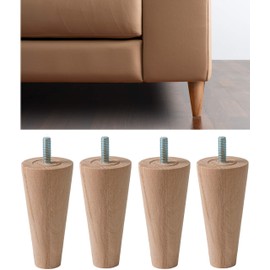 IPEA 4 x Furniture Feet Sofa Feet Made of Wood - Height 120 mm - Made in Italy - Raw Wood Feet for Furniture, Sofas, Cabinets - Solid Cone Legs for Armchairs - Light Colour - 12 cm