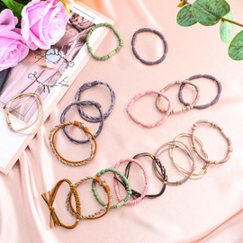 Ouligay 20 Pcs Hair Tie Bracelets for Women,Non-slip Boho Hair Ties with Bead,Thin Boho Hair Accessories for Women,Elastic Ponytail Holders,No Damage Hair Ties for Thick Thin Hair(Gold Beads Style)