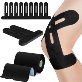 8 Uds Tape para Rodilla y 2 Rolls Cinta Respirable Deportiva, cinta kinesiologica precortada, Cinta Kinesiológica Precortada para Rodillas, Proporciona Apoyo para Músculos & Articulaciones, Negro