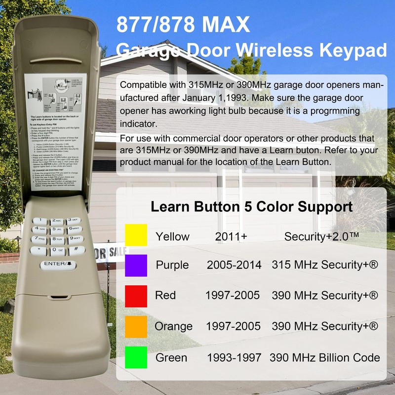 2026 Upgraded Universal Garage Door Opener Keypad for Liftmaster Chamberlain