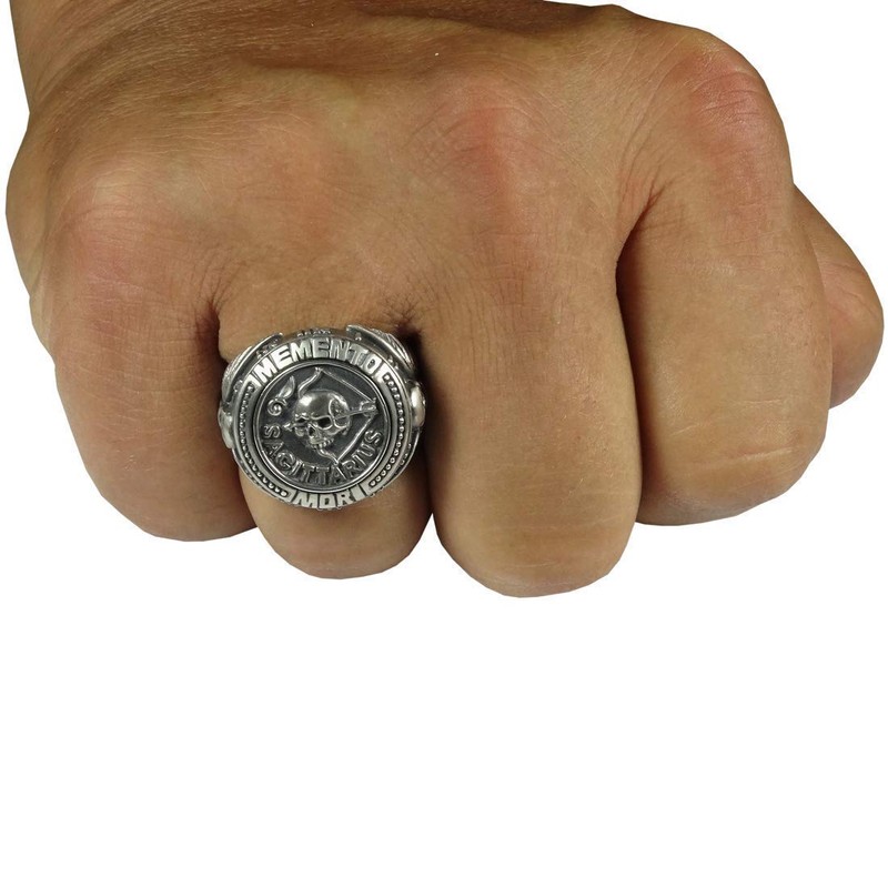 Sagittarius Sterling silver 925 memento mori zodiac skull horoscope men’s