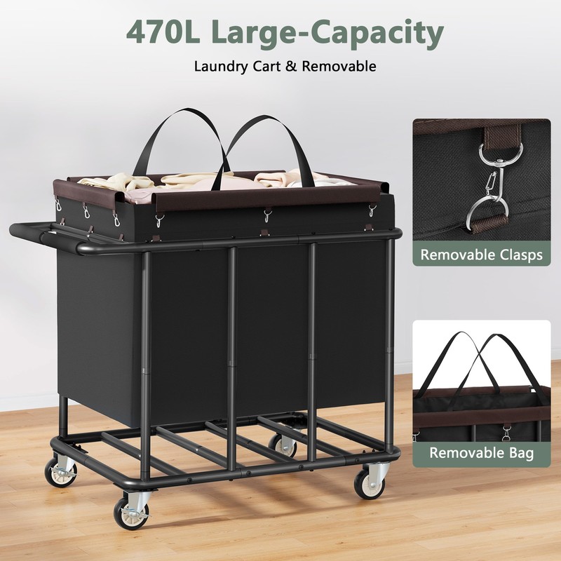 470L Heavy Duty Commercial Laundry Cart with Wheels,Industrial Rolling Laundry