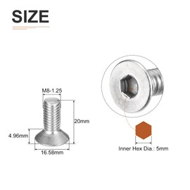 DTGN M8-1.25 x 20mm Flat Head Socket Cap Screws, 50 Pack 304 Stainless Steel Hex Socket Flat Head Screws, Full Thread, Countersunk Bolts