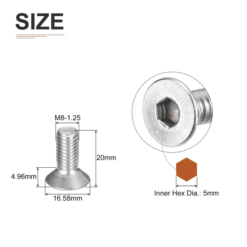 DTGN M8-1.25 x 20mm Flat Head Socket Cap Screws, 50