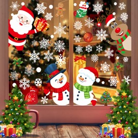 Christmas Window Clings Stickers, Christmas Decorations Double Sided DIY Glass Window Cling Decal, Santa Reindeer Xmas Tree Snowflake Snowman Xmas Cling Decals for Christmas Party Decoration, 8 Sheets
