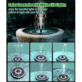 SZMP Solar Fountain Upgraded 100% Glass Panel, 3.5W Floating Solar Powered Water Pump Built-in 2000 Battery with 7 Nozzle & 4 Fixer, Solar Bird Bath Fountains for Garden, Pond, Outdoor (White)