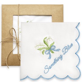 Lauusiusi Something Blue Wedding Gift for Bride Handkerchief Embroidered Lily of the Valley Hankie with Scalloped Edges 11" x 11" for Mom Bridesmaid on Wedding Day Party Accessory