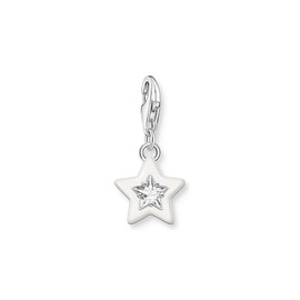 THOMAS SABO Women's Charm Pendant Star with White Stones and White Cold Enamel 925 Sterling Silver Cold Enamel 2044-041-14, Sterling silver, Cubic Zirconia