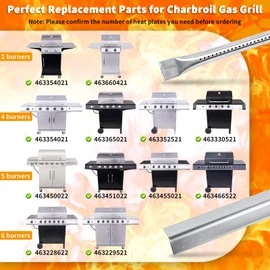 Grill Replacement Parts for Charbroil Performance 5 Burner 463448021 463450022 463451022, 4 Burner 463365021 463352521 463366022, G325-0002-W1 G327-2100-W1, 15.5“ Heat Plate, 15.3” Burner, Igniter