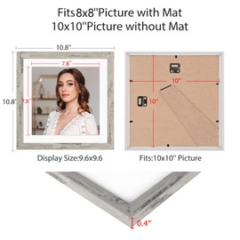 BSRHOME 10x10 Picture Frame Set of 9, Display Pictures 8x8 with Mat or 10x10 without Mat, Multi Collage Gallery Square Photo Frames for Wall or Tabletop, Distressed Gray
