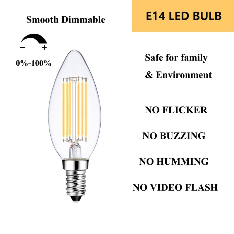 Sunaiony E14 Light Bulbs LED Warm White 2700K 60W Dimmable