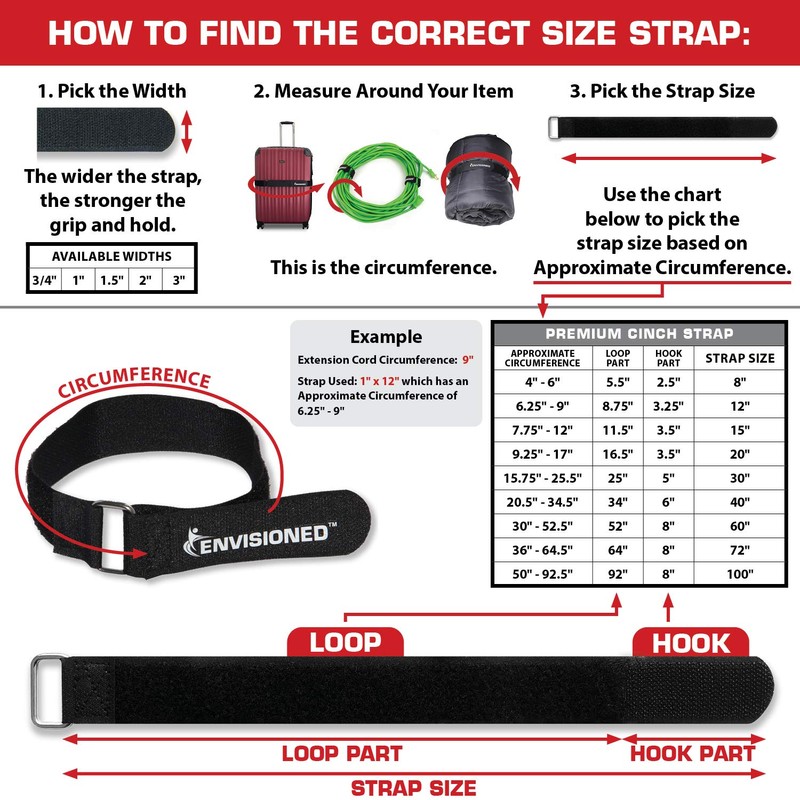 ENVISIONED Premium Cinch Straps with Stainless Steel Metal Ring (Buckle)