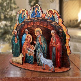 Orthodox Nativity Scene with Angels Décorative Set by G. Debrekht | Nativity Holiday Décor - 852762 Medium 8.5 x 12 x 4 inches
