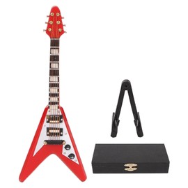 Red Miniature Electric Guitar Replica Wooden Mini Musical Instrument Model Dollhouse Decoration 14cm