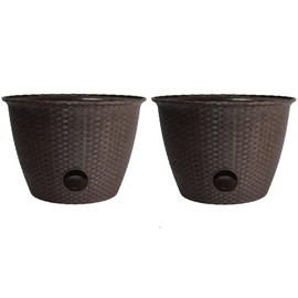 The HC Companies Woven Garden Hose Pot - Durable Lightweight Decorative Hose Pot for Yard, 100-Foot Capacity Hose Storage, Chocolate (2 Pack)