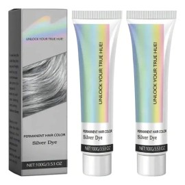 Tinte De Cabello Plateado Extracto De Esencia Natural 2 En 1, Crema Tinte Natural Gris Plata, Tinte Plateado Metálico, Tinte Gris Plateado Permanente,
