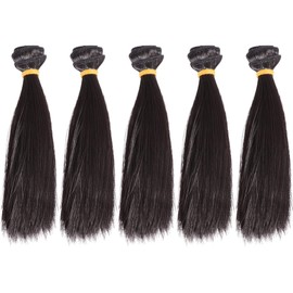 SEWACC Long Straight Doll Hair 5pcs 15cm Straight Synthetic Doll Hair Wefts Heat Resistant Straight Hair Wig for Doll (Black)