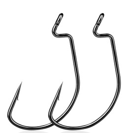 9KM DWLIFE EWG Fishing Hooks 25Pcs Offset Worm Hook Texas Carolina Rig Hooks/Black/Wide Gap for Soft Plastic Baits Freshwater Saltwater(Size 2/0)