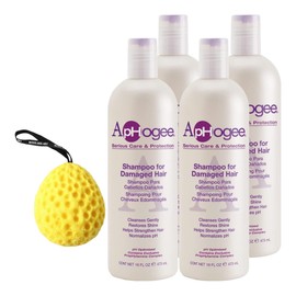 Aphogee Shampoo And Conditioner For Damaged Hair, 16 Fl Oz - Hair Repair Shampoo With Pro-Phytamine Complex, Enhances Shine & Strength - Main And Tail, Bundled With Bath Sponge (Pack Of 4)