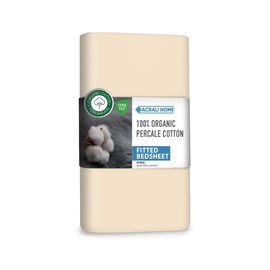 Acrali Home GOTS Cert. 100% Organic Percale Cotton King Size Fitted Sheets - 30cm/12in Deep, Hotel Quality, Soft and Breathable Fitted Sheets King Size Bed - Cream 200x150cm