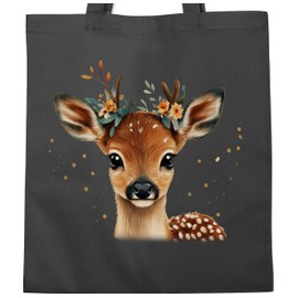 Shirtracer - Cotton Bag - - Bags - Cute Deer with Flowers Costume Deer Gifts Forest Animal Gift Fawn I Folk Festival, 3 Dark Grey, Unit size