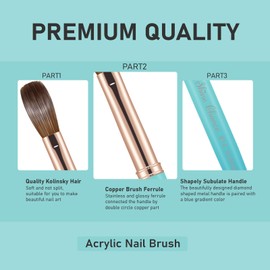 Acrylic Nail Brush Size 16, 100% Pure Kolinsky Nail Brush for Acrylic Application, Professional Nail Extension Manicure Tool Nail Drawing Pen for DIY Home Salon(Cyan)