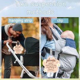ORIGACH 2 Pack Please Don't Touch or Kiss Baby Sign, Flower Shape No Touching Baby Sign with Hanging Strap and Clip for Newborn Neutral Baby Preemie