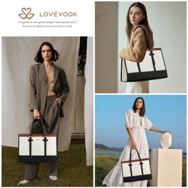 LOVEVOOK Laptop Bag for Women 15.6 inch Canvas Laptop Tote Bag, Large Capacity Work Bag with Clutch Purse, Computer Bag Office Business Briefcase, Casual Handbag for Travel College Teacher School