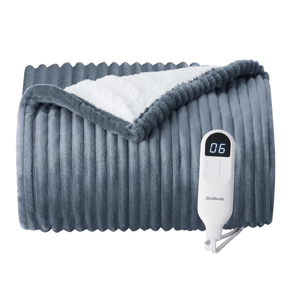 Bedsure Electric Blanket Heated Throw - Soft Ribbed Flannel Heated