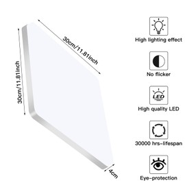 Riserva Square LED Ceiling Light 48W, LED Ceiling Lamp, IP44 6500K Cold White LED Ceiling Light, Ceiling Light Applicable in Bathroom, Living Room, Kitchen, Bedroom, Hallway, Balcony, Garage, 30 CM