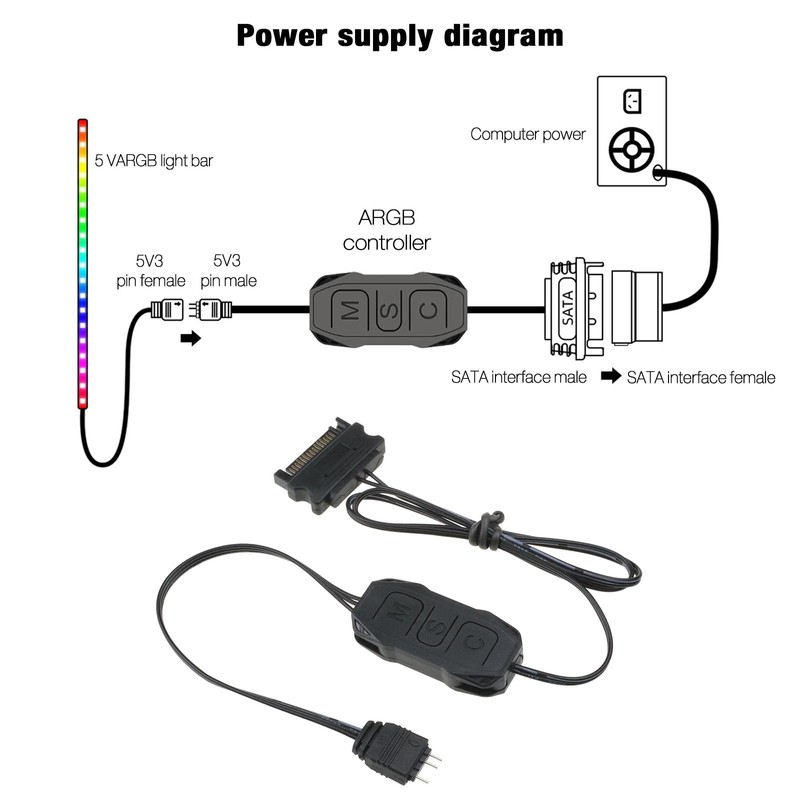 ARGB Controller 5V 3 Pin SATA Power Supply Light Stripe