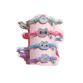 4 Pcs Bracelets Set Koala Cat Paw Dinosaur Rainbow Adjustable Stackable Bracelet for Women Best Friend Besties Friendship Jewelry Gift-A