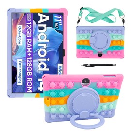 Misenya 11-inch Tablet case for COLORROOM C5/TUOHAITIME C5/WXUNJA C5/JIKOCXN C5/aiprotablet C5 Universal Tablet case with 360° Rotating Stand、Lanyard & Stylus (Colorful Pink)