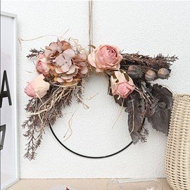 Dloapesy Floral Hoop Wreath Artificial Rose Flowers and Eucalyptus Garland Metal Ring Wreath Hanging for Wedding Nursery Wall Decor (E) (FLH53)